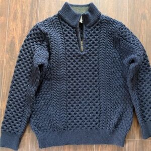 Men's Navy Blue Cable Knit Irish Wool Sweater